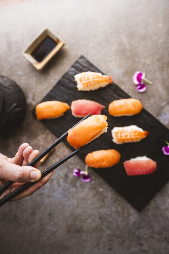 Natural light sushi food photography for Ginza Eats, highlighting nigiri sushi