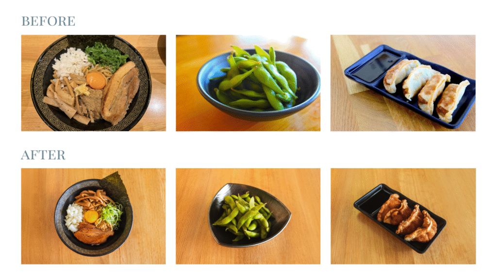 Taishoken food catalog transformation by Cyntia Apps Photography using professional natural light food photography to improve brand consistency